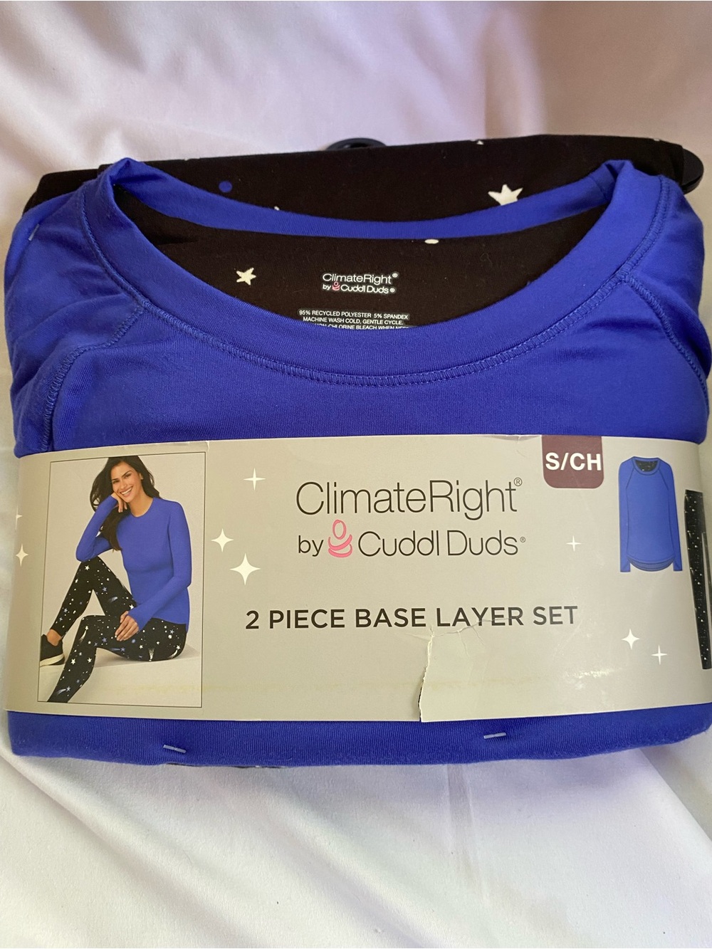 Cuddl Duds Black Star Print Base Layer Set